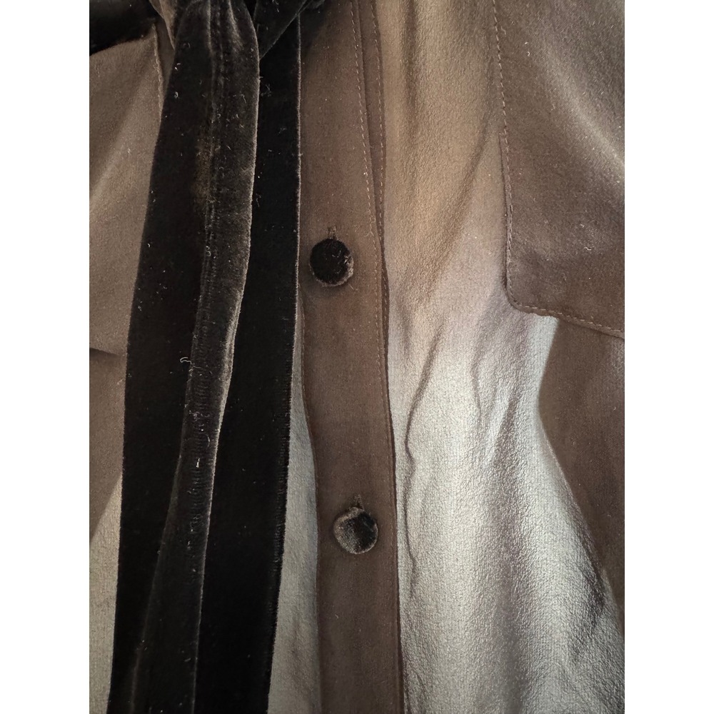 Frame Velvet Trim Modern Tie Blouse Black Sheer Silk Chiffon Small‎ - Picture 4 of 11
